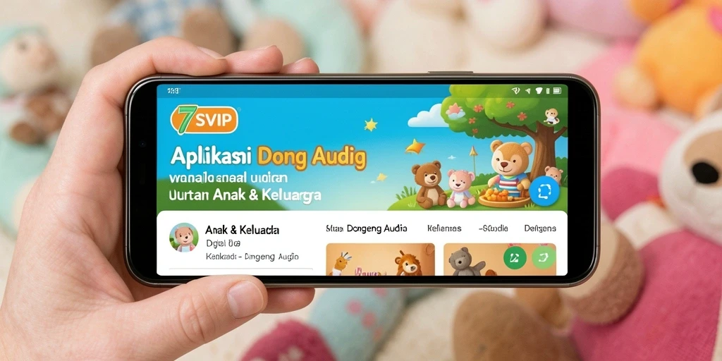 Antarmuka aplikasi 7SVIP dengan pilihan dongeng audio yang menarik.