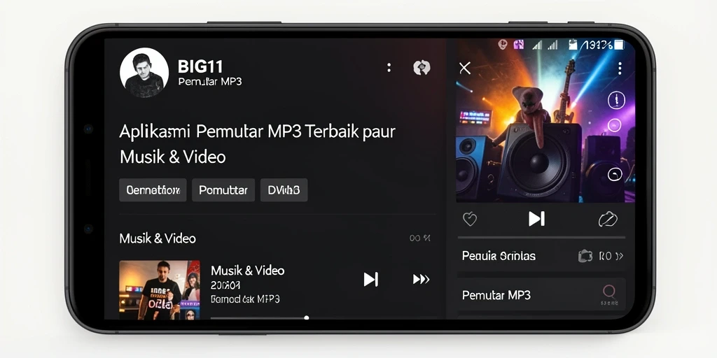 Tampilan antarmuka aplikasi Pemutar MP3 BIG11 yang menarik dan mudah digunakan.