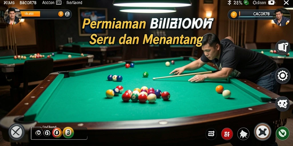 Antarmuka CACOR78 menampilkan meja billiard yang rapi dan grafis yang menarik.