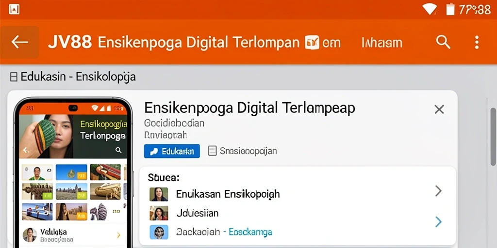 Tampilan antarmuka pengguna aplikasi Ensiklopedia JV88 yang menarik dan interaktif.