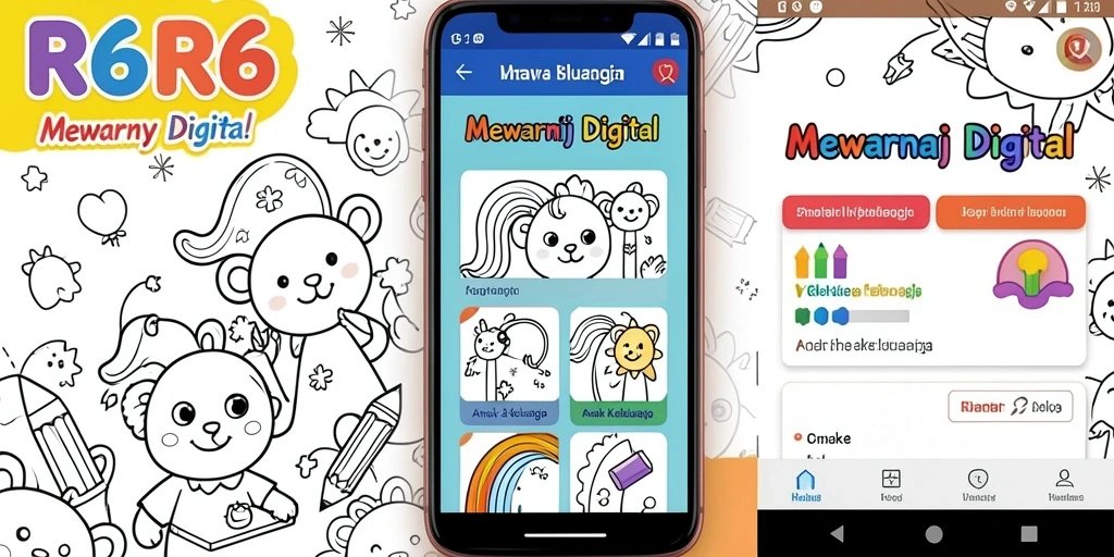 Antarmuka R6R6 menampilkan beragam gambar untuk mewarnai.