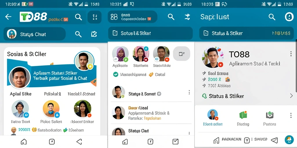 Tampilan antarmuka aplikasi TO88 untuk Stiker dan Status yang mudah digunakan.